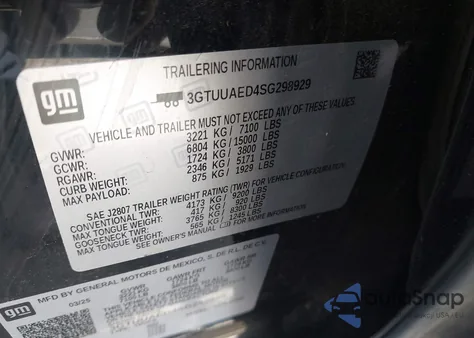 2025 GMC Sierra 1500 4Wd Short Box Pro из США, поврежденный, VIN 3GTUUAED4SG298929